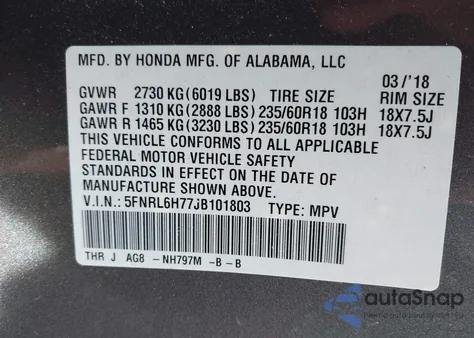 2018 Honda Odyssey Ex-L z USA, uszkodzony, nr VIN 5FNRL6H77JB101803